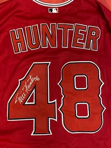 CAMISETA DE LOS ANGELES ANGELS FIRMADA AUTOGRAFIADA POR TORII HUNTER PARCHE DE LA AGS 2010 #48 CERTIFICADO DE AUTENTICIDAD - Imagen 1 de 8