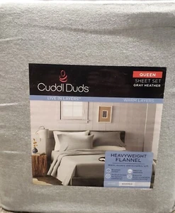 New Cuddl Duds Queen Size 4 pc Heavyweight Flannel Sheet Set - Gray Heather - Picture 1 of 5