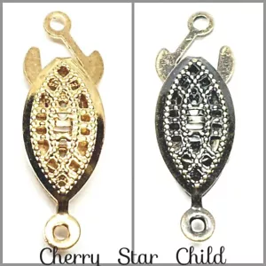 Gold antiqued bronze filligree oval box 2 part fish hook clasp for jewellery - Bild 1 von 7