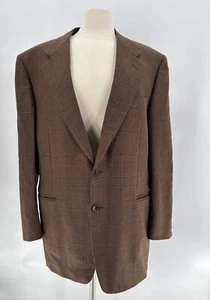 Canali Suit Jacket Mens 44 US/54 EUBrown 100% Wool Glen Plaid Two Button Sport - Picture 1 of 20
