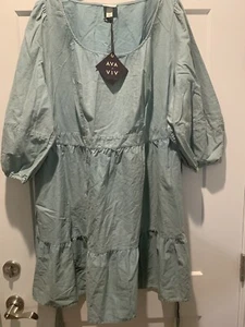 Women’s GREEN Blouson Comfortable Dress with Ruffled Hem size 2X - NWT - Picture 1 of 4