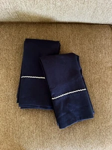 2 John Robshaw Pillowcases KING Cotton Solid Indigo Blue White Stitch Hem PAIR - Picture 1 of 4