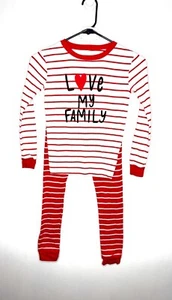 Carters 2 Pc Pajamas Set Girls Size 10 Top Bottom Red Stripe Long Sleeve Heart - Picture 1 of 4