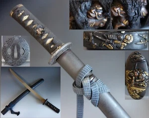 koshirae wakizashi samurai battle fuchi kashira menuki sword fitting tsuba - Picture 1 of 16