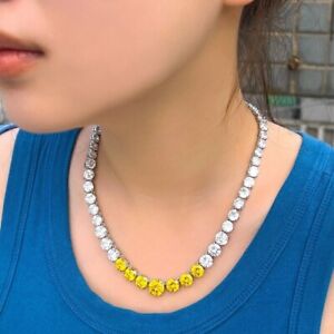 20 Ct Round Cut Simulated Yellow Citrine Tennis Necklace 14K White Gold Plated