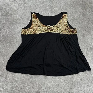 Kische Tank Top Blouse Womens 2X Black Gold Studded Sleeveless Rayon Flowy Party - Picture 1 of 9