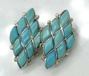 925 STERLING diamond shape blue turquoise clip on earrings vintage excellent - Picture 1 of 4