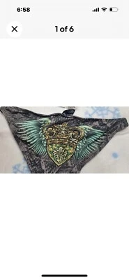 SINFUL AFFLICTION 灰色冠翼 绿色 黄色 水钻 金属 比基尼 底部 XS — 第 1/4 张图片