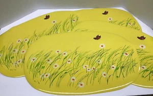 Town & Country Linen Vinyl Vintage Yellow Spring Flower Butterfly Placemats (4) - Picture 1 of 6