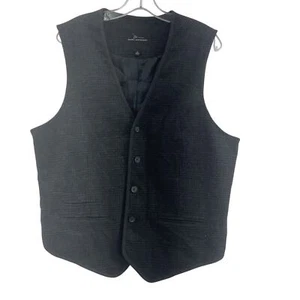 Marc Anthony XL Wool Herringbone Men's Overcoat Vest Gray/Black Preowned - Picture 1 of 4