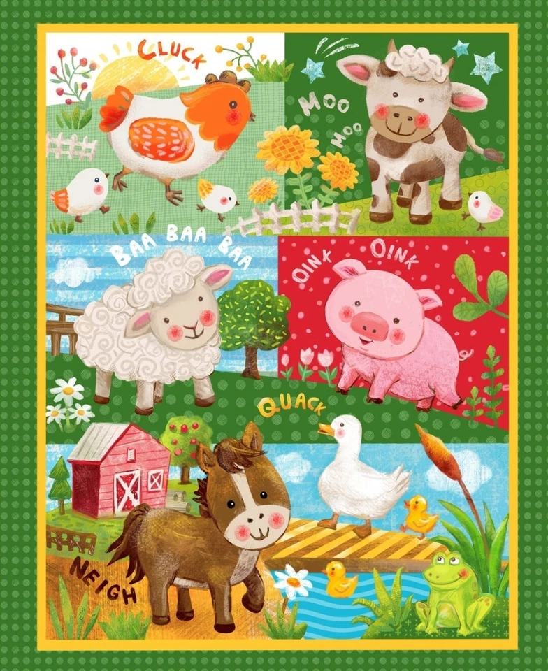 Wee Ones by Oasis Fabrics Baby Farm Animals Cotton Quilt Fabric Panel 35" X 43"