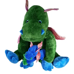 Dan Dee großer grüner sitzender Jumbo-Drache mit blauem Baby Plüschtier Stofftier Geschenk - Bild 1 von 18