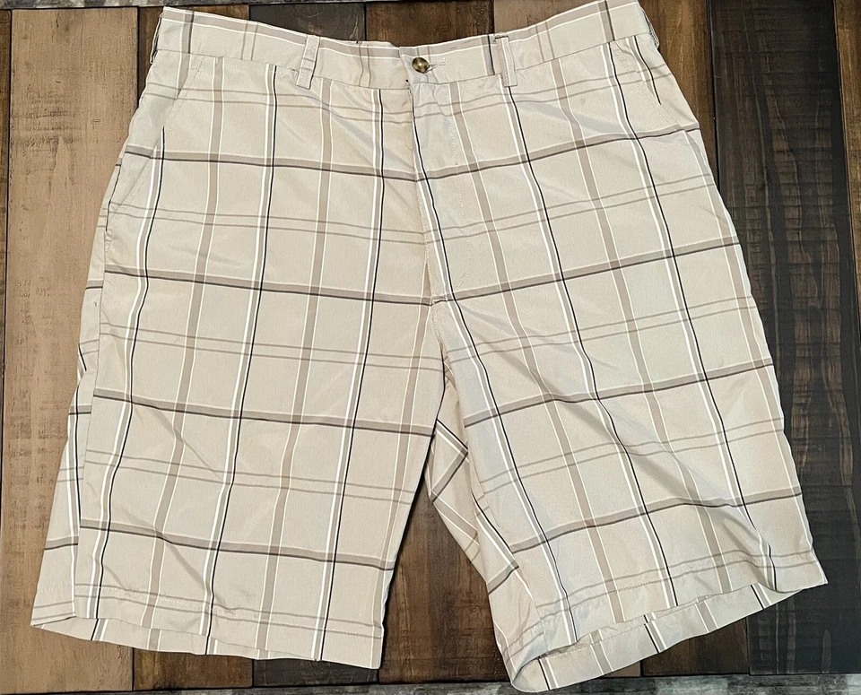 Pantalones Cortos de Golf PGA Tour Para Hombre Talla 36" Beige W Gris Línea Bolsillos a Cuadros Informales Foto 1 de 4