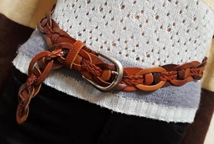 Belt Brown Genuine Leather Unisex Southwest Style Size M Interwoven Country Girl - Picture 1 of 10