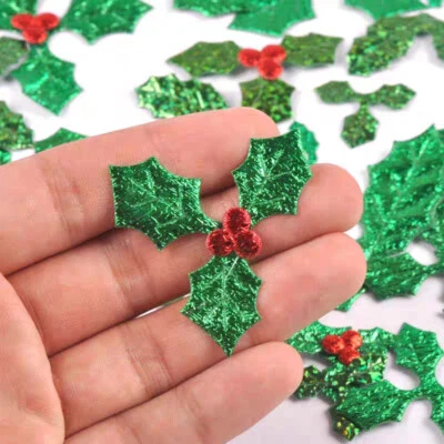 20-500x Christmas Mini Holly & Berry Leaves Embellishments DIY Craft Decorations