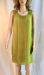 Kenneth Cole Sheer Dress W/ Slip -Lime Green Pleated NWT , Small Petite - Picture 1 of 16