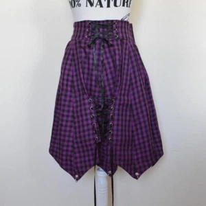 Vintage punk mall goth emo black purple flared plaid piercings skirt size M - Picture 1 of 7