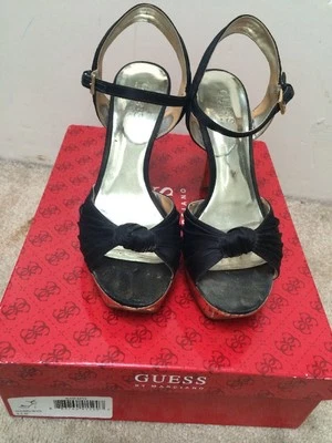 Guess Shoes Slingback Satin Golden Heels Sz 6.5 Wedges - Image 1 of 4