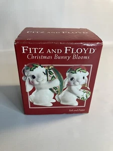 Fitz and Floyd Christmas bunny blossom salt pepper shakers - Picture 1 of 2