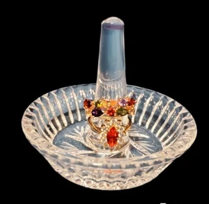 Vtg 24% Lead Crystal Ring/Earing Holder  3 Leaf Etching & Fluted Side Design - Picture 1 of 7