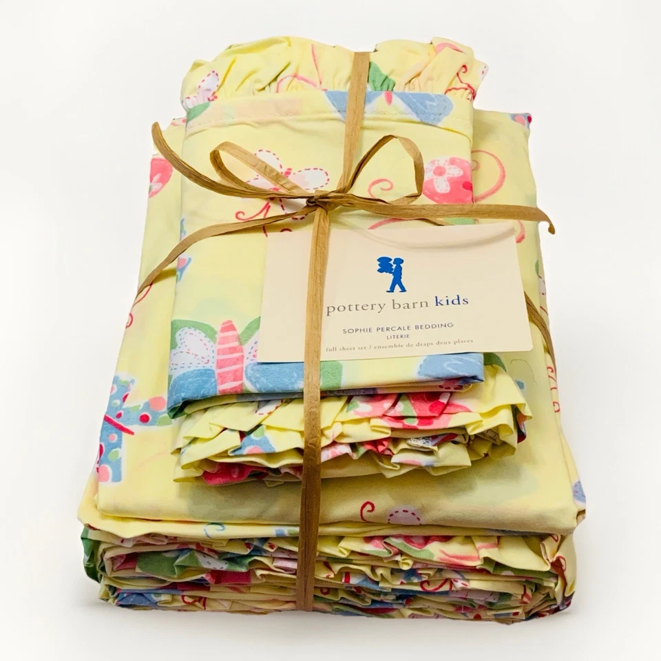 Pottery Barn Kids Bedding Full Sheet Set Sophie Percale Butterfly Whimsy 4 Piece - Image 1 of 4