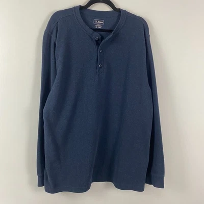 Camisa LL Bean Henley Para Hombres XL Alta Azul Calce Ajustado Manga Larga Algodón Gofre Foto 1 de 4
