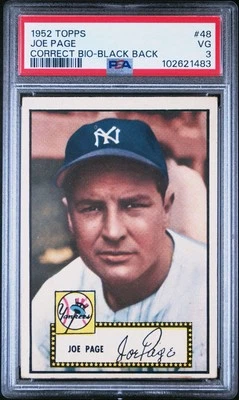 1952 Topps #48 Joe Page Correct Bio Black Back PSA 3 VG Looks Nicer - Image 1 of 3