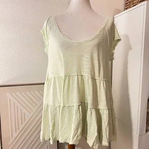 Free People Womens Green Linen Blend Sunshine In The Rain Top Sz S Boho Relaxed - Picture 1 of 8