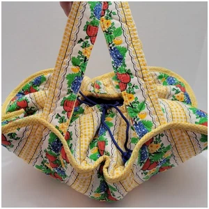 Vintage Handmade Yellow Fruit/Floral/Gingham Casserole Carrier - Picture 1 of 11