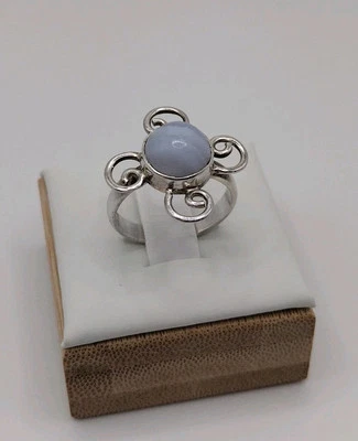 Anillo ágata encaje azul plata esterlina vintage talla 6 Foto 1 de 4