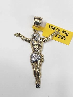 Dije colgante cuerpo Jesús crucifijo corte diamante real oro amarillo 10K 2,38 g para hombre Foto 1 de 4