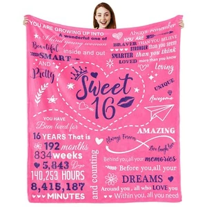 16th Birthday Blanket 50"x60" Birthday Gift for Girls Granddaughter Sister - Picture 1 of 7