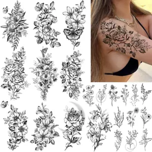 CHARLNET 23 Sheets Flower Temporary Tattoos for Women - Waterproof Realistic Ros - Picture 1 of 7