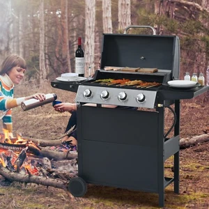 Propane Gas Grill 4 Burner Barbecue Grill Stainless Steel 34000 BTU Patio Garden - Picture 1 of 14