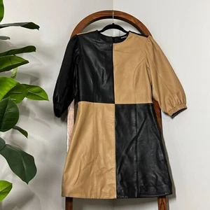 Deadwood x Free People Euro 34 Uffie Two Tone Lambskin Leather Dress Tan Black - Picture 1 of 10