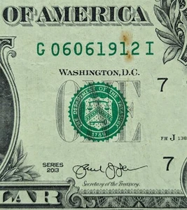 2013 $1 bill fancy serial number, date note June 06, 1912 06061912 Novarupta AK - Picture 1 of 3