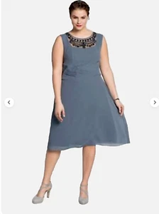 Sheego Plus Size 22 Air Force Blue Special Occasion DRESS Beaded wedding £180 - Picture 1 of 5