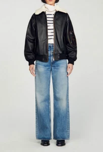 Sandro Paris Women's Jacket Size 38 FR / M Leather Bomber Jacket SFPBL00830 - Picture 1 of 13