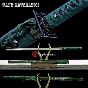 40''Green Ninja Straight Sword Squared Tsuba 1095 Steel Japanese Sharp Ninjato - Picture 1 of 10
