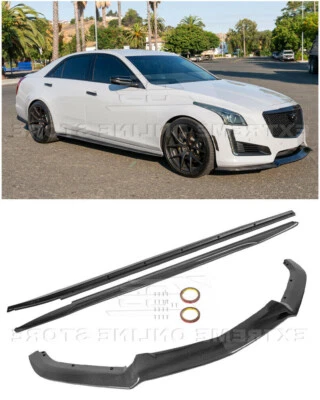 Paquete de FIBRA DE CARBONO para Cadillac CTS 14-19 divisor de labios delantero y faldones laterales Foto 1 de 4