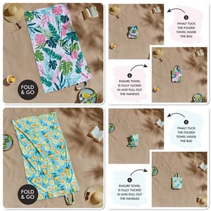 Catherine Lansfield Beach Towel and Bag Combo Tropical Palm Or Summer Fruits - Picture 1 of 21
