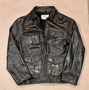 Men’s L Guess Brown Leather Jacket | Designer Moto Biker Style | Motorcycle Coat - Picture 1 of 5