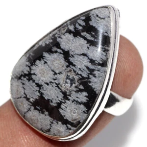 925 Silver Plated Snowflake Obsidian Ethnic Ring Jewelry Size Us 5.5 JW - Picture 1 of 3