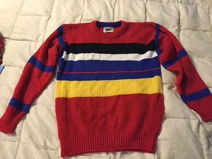 YOUTH LE TIGRE RED BLACK BLUE WHITE STRIPED SWEATER SHIRT SIZE XL 20 X-LARGE - Picture 1 of 5