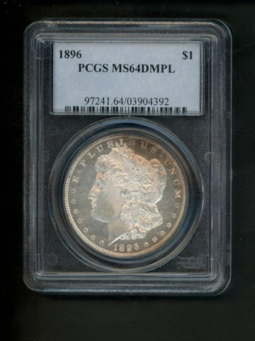 1896 US Morgan Silver Dollar $1.00 $1 PCGS MS64 DMPL UNC GEM golden toning color Cover