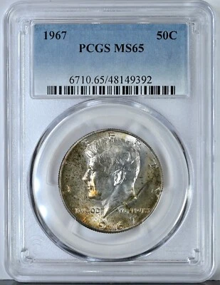 1967 KENNEDY Half Dollar MS65 PCGS Graded 6710 40% Silver Yellow Obverse Toning - Image 1 of 2