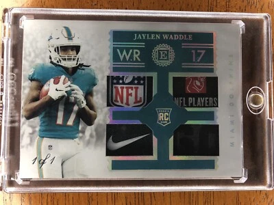 2021 Encased Jaylen Waddle Quad Patch RTM-JM 1/1 NFL Nike Players Association  - Image 1 of 4