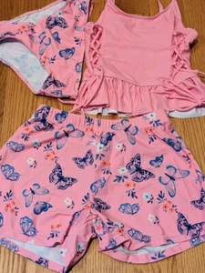 Girls Bathing Suit Swim Suit 3 Piece Set Pink Butterfly Size 10 - Picture 1 of 6