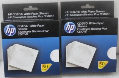 100 HP CD / DVD White Paper Sleeves Disc Storage Protectors w/Clear Window Flap - Image 1 of 3