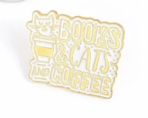 Books & Cats and Coffee Enamel Pin Badge, Lapel, Unisex Jewellery Brooch Gift - Picture 1 of 2